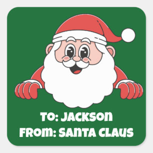 Cute Customized Green From Santa Claus Square Sticker