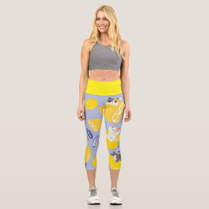 Cute Cut Lemons And Cats Capri Leggings