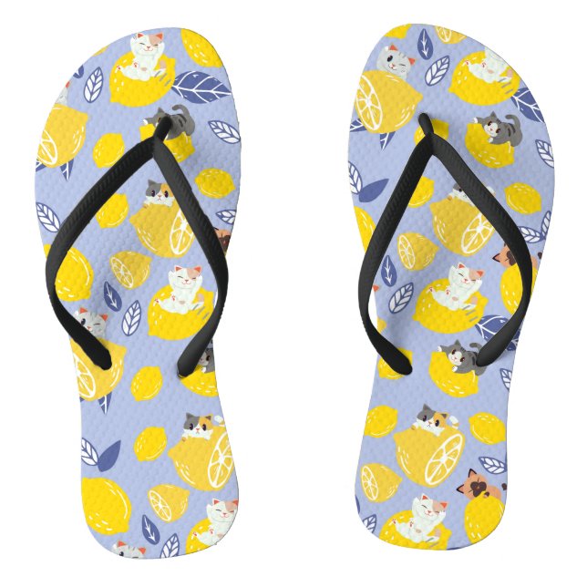 Cute Cut Lemons And Cats Thongs (Footbed)