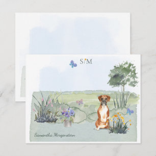 Cute Cute Boxer Dog Butterfly Monogram and Name  Card