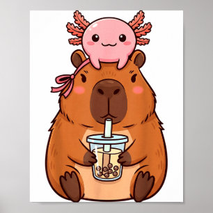 Cute Cute Capybara Drinking Boba Tea Poster
