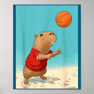 Cute Cute Capybara Sports Funny Basketball Poster