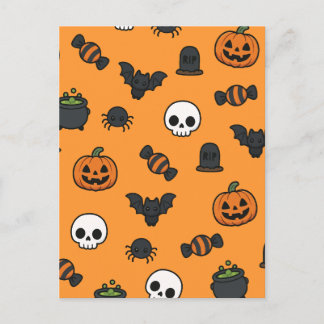 Cute Cute Halloween Pattern Orange Spooky Pumpkin Postcard