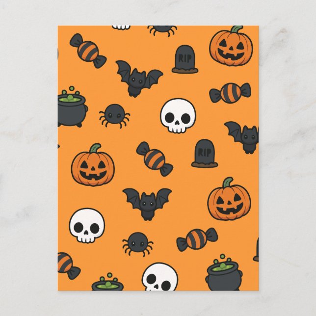 Cute Cute Halloween Pattern Orange Spooky Pumpkin  Postcard (Front)