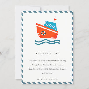 Cute Cute Kids Nautical Boat Any Age Birthday Thank You Card