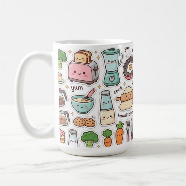 Cute Cute Kitchen Utensils Pattern MugChibi Pastel Coffee Mug (Left)