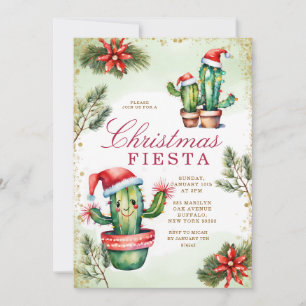 Cute Cute Mexican Cactus Winter Christmas Fiesta Invitation