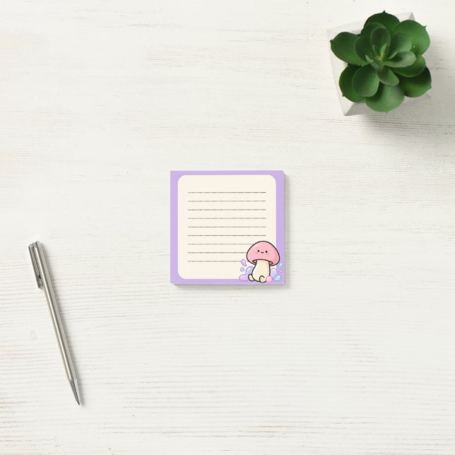 Cute Cute Mushroom Purple Lined Sticky Notes (Office)