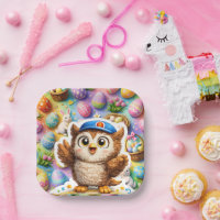 Cute, cute the owl Square Easter egg party paper