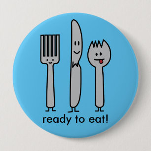 Cute Cutlery Utensils Fork Knife Spork Spoon Happy 10 Cm Round Badge