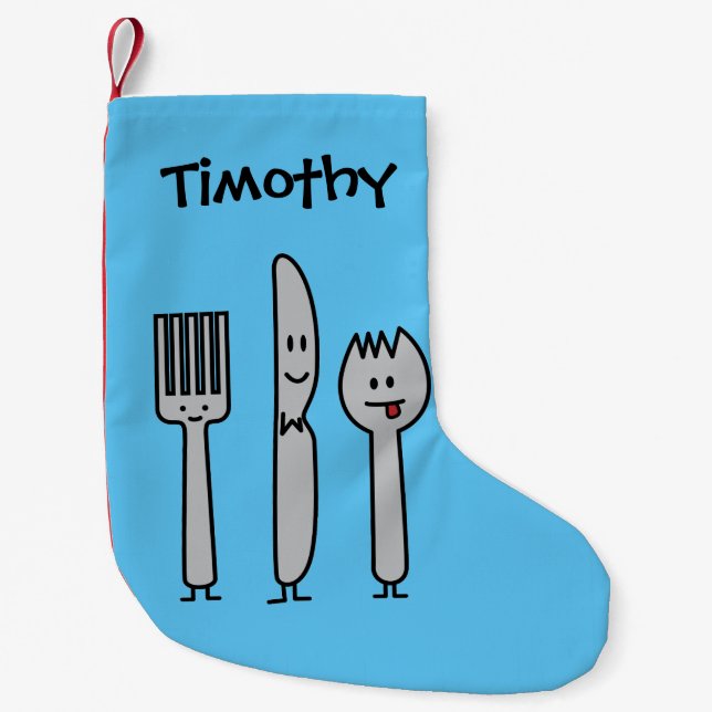 Cute Cutlery Utensils Fork Knife Spork Spoon Happy Small Christmas Stocking (Front)