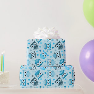 Cute cyan colorful owl pattern wrapping paper