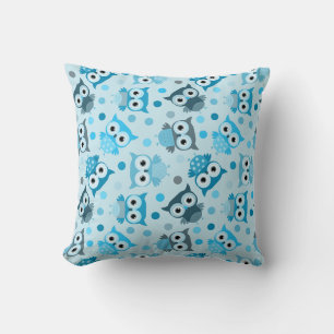 Cute cyan colourful owl pattern cushion