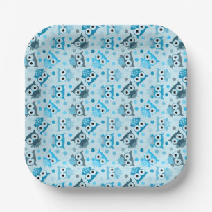 Cute cyan colourful owl pattern paper plate