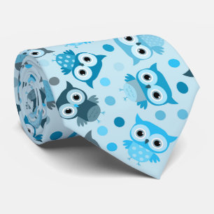 Cute cyan colourful owl pattern tie