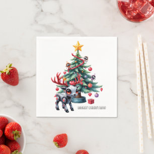 Cute Cyberpunk Reindeer with Christmas Tree Napkin