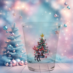 Cute Cyberpunk Reindeer with Christmas Tree Shot Glass