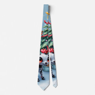 Cute Cyberpunk Reindeer with Christmas Tree Tie