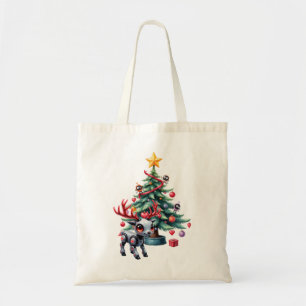 Cute Cyberpunk Reindeer with Christmas Tree Tote Bag