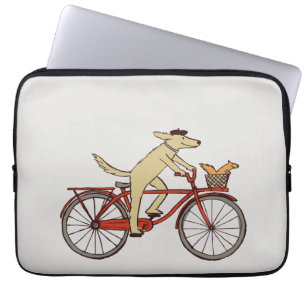 Cute Cycling Dog and Squirrel Fun Animal Art Laptop Sleeve