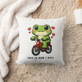 Cute Cycling Frog | Kawaii Frog Bicycle Art Cushion