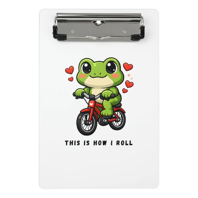 Cute Cycling Frog | Kawaii Frog Bicycle Art Mini Clipboard (Front)