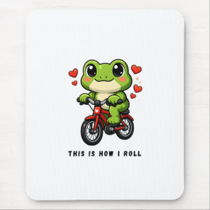 Cute Cycling Frog Kawaii Frog Bicycle Art Mouse Pad