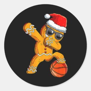 Cute Dabbing Christmas Gingerbread Cool Basketball Classic Round Sticker