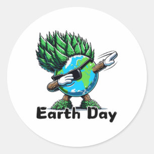 Cute Dabbing Earth Mohawk Trees Earth Day Dance Bo Classic Round Sticker