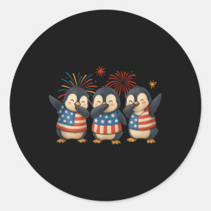 Cute Dabbing Penguin Animal Lovers American Flag 4 Classic Round Sticker