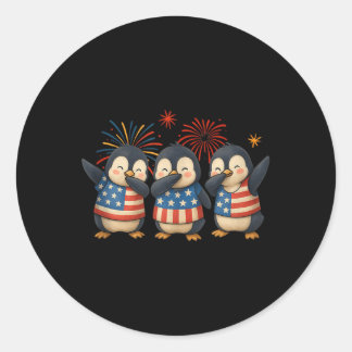Cute Dabbing Penguin Animal Lovers American Flag 4 Classic Round Sticker