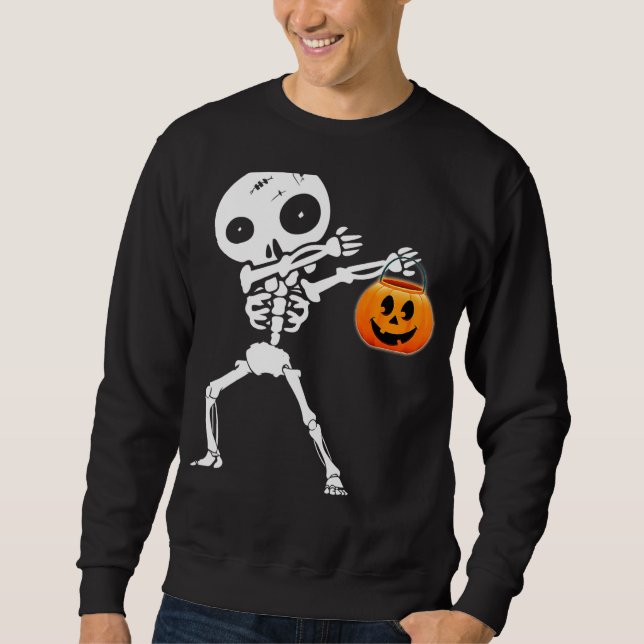 Cute Dabbing skeleton Jack O Lantern Pumpkin Happy Sweatshirt (Front)