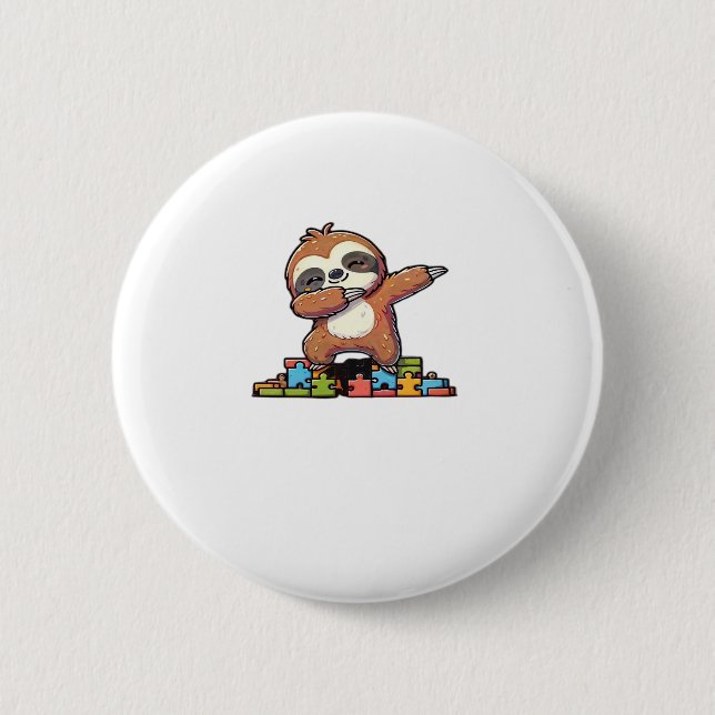 Cute Dabbing Sloth Autism Awareness Autistic Kids  6 Cm Round Badge (Front)
