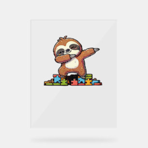 Cute Dabbing Sloth Autism Awareness Autistic Kids  Acrylic Sign