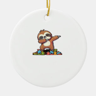 Cute Dabbing Sloth Autism Awareness Autistic Kids  Ceramic Ornament
