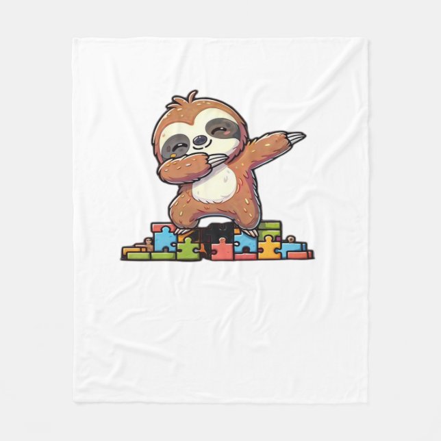 Cute Dabbing Sloth Autism Awareness Autistic Kids  Fleece Blanket (Front)
