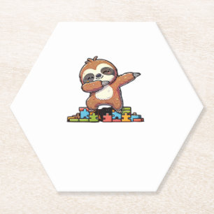 Cute Dabbing Sloth Autism Awareness Autistic Kids  Paper Coaster