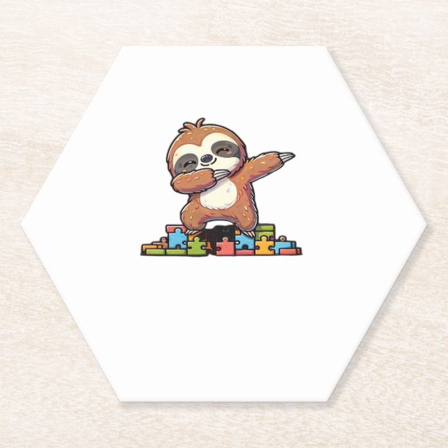 Cute Dabbing Sloth Autism Awareness Autistic Kids  Paper Coaster (Front)