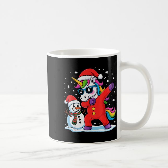 Cute Dabbing Unicorn Funny Christmas Snowman Dab X Coffee Mug (Right)