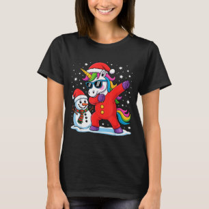 Cute Dabbing Unicorn Funny Christmas Snowman Dab X T-Shirt