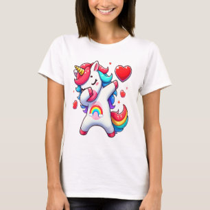 Cute Dabbing Unicorn Holding Heart – Rainbow Love T-Shirt