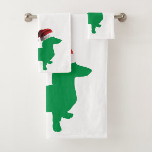 Cute Dachchund wearing a Santa Claus Hat Bath Towel Set