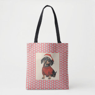 Cute Dachshund And Christmas Trees, Wiener Dog,  Tote Bag