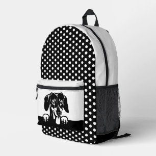 Cute Dachshund and Polka Dots Printed Backpack