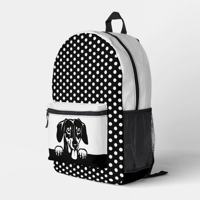 Cute Dachshund and Polka Dots Printed Backpack (Back Corner Right)