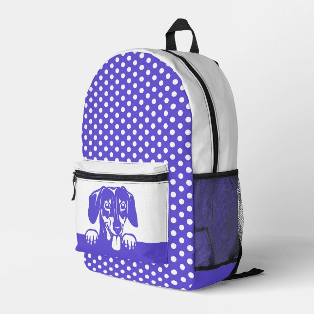 Cute Dachshund and Polka Dots Printed Backpack (Back Corner Right)