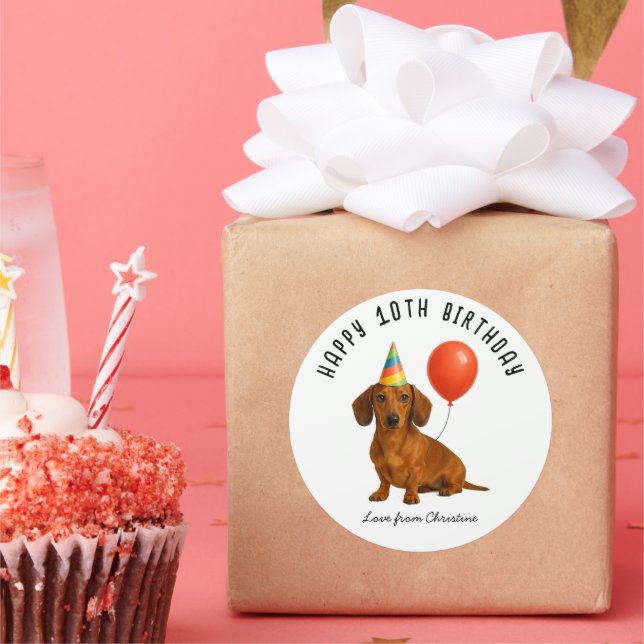 Cute dachshund Birthday Party favours Classic Round Sticker (Party)