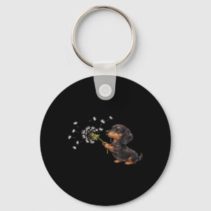 Cute Dachshund Blowing Dandelion Retro Animal Key Ring
