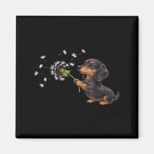Cute Dachshund Blowing Dandelion Retro Animal Magnet