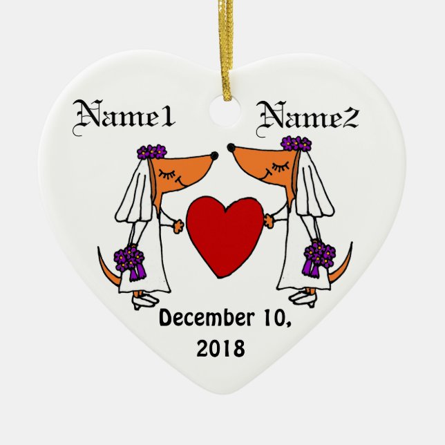 Cute Dachshund Bride and Bride Wedding Ornament (Front)